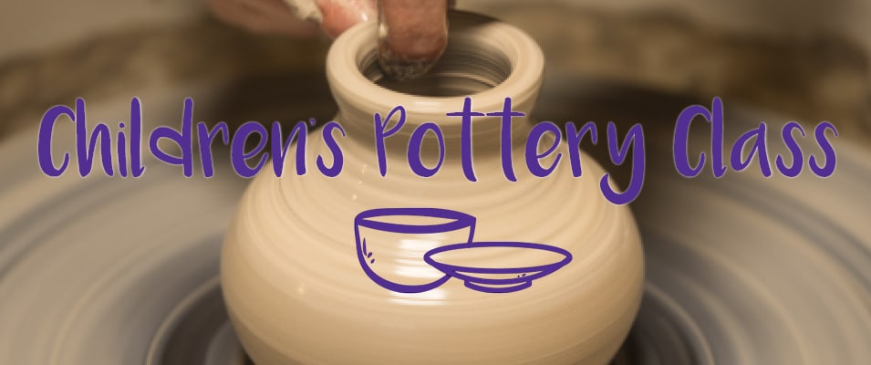 A photo of a potter using a wheel to promote a children's pottery class