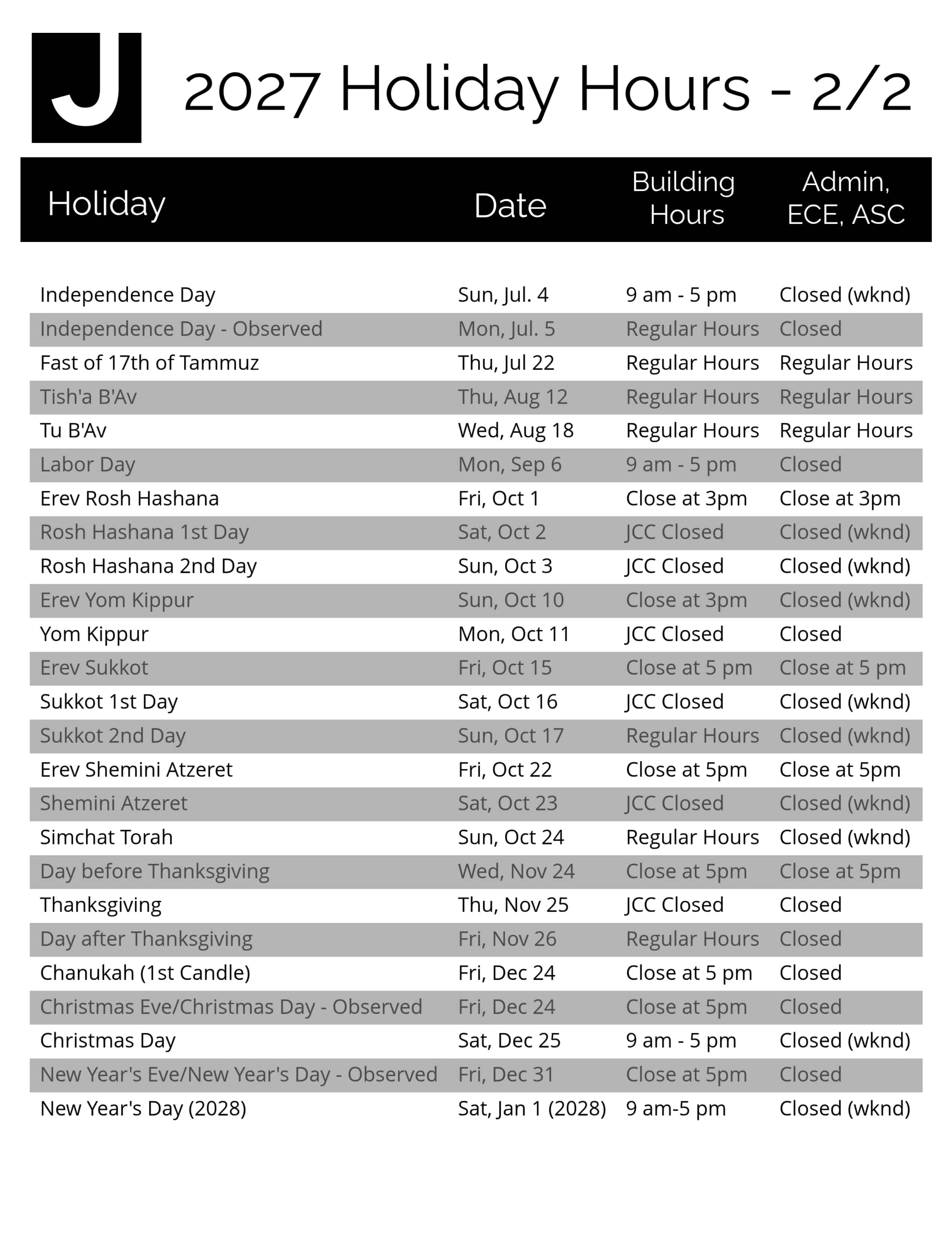 Holiday Hours 1/2
